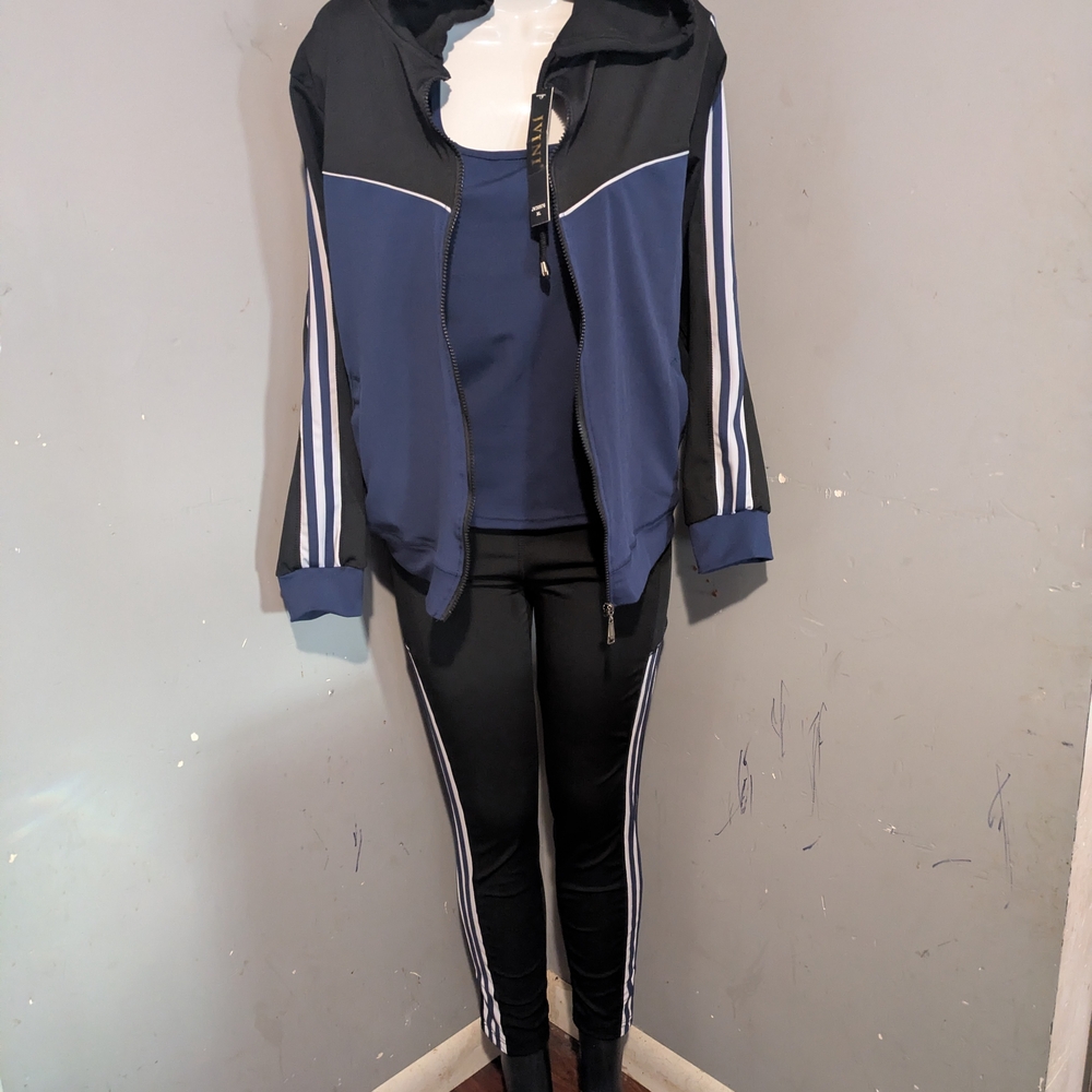Navy and Black Athletic Jacket & Legging Set